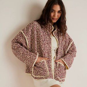 Free People Chloe Quilted Jacket Maroon Combo Floral Sz L